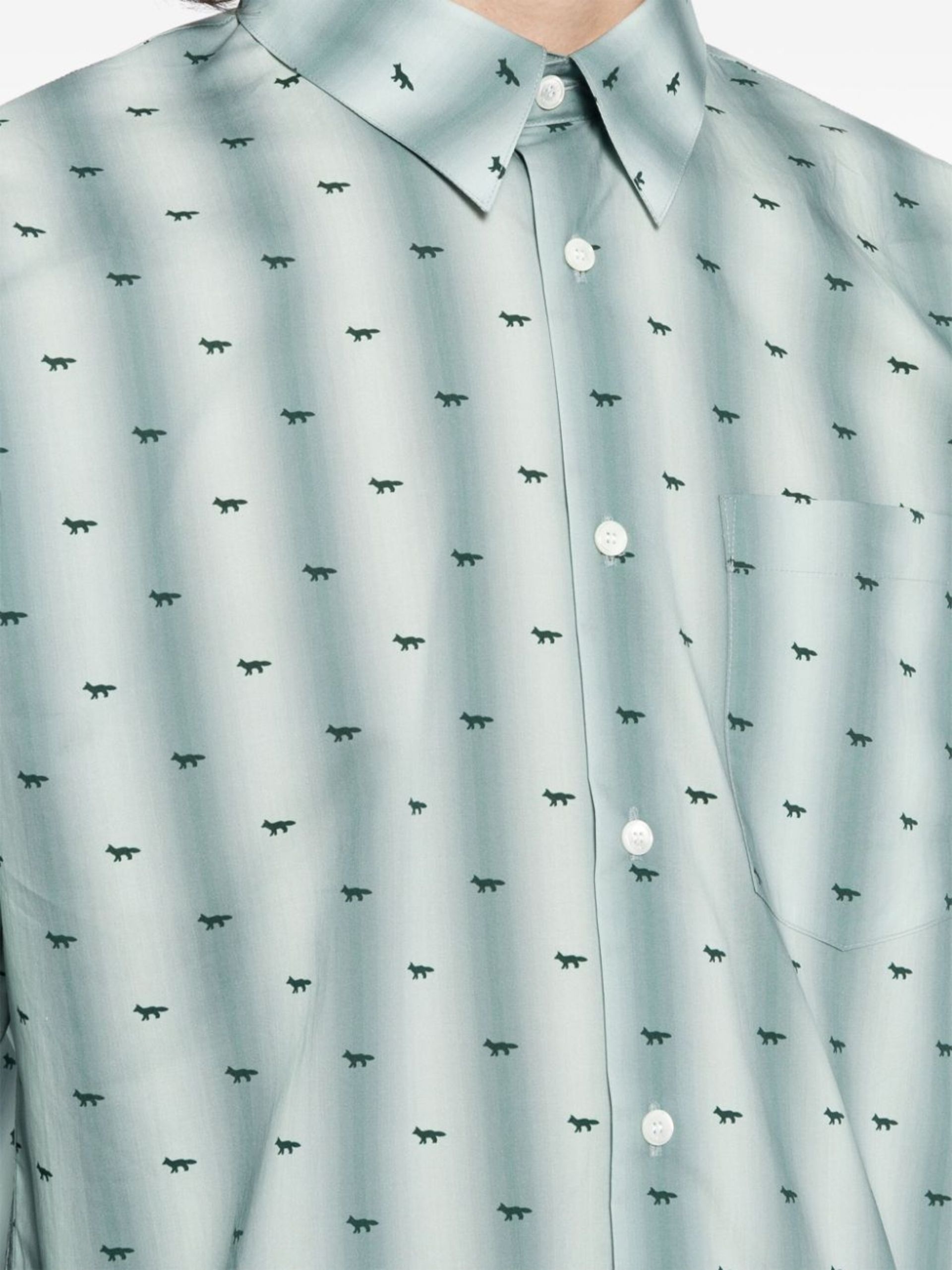 Green Fox Print Cotton Shirt - 5