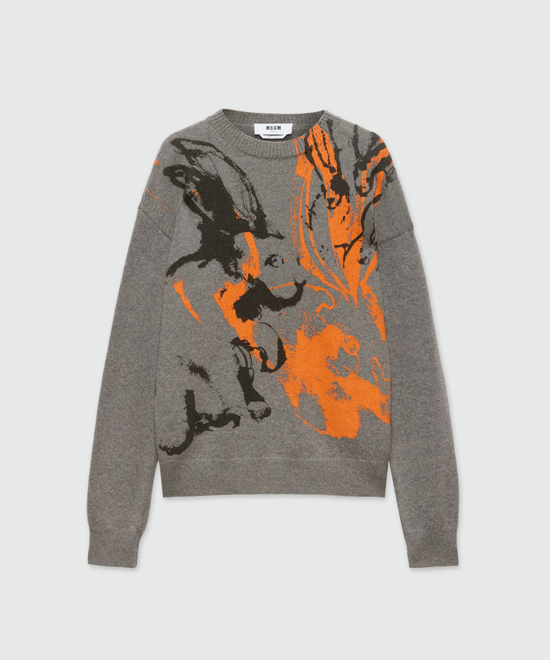 Grey sweater with "Sketched Bunnies" print 1