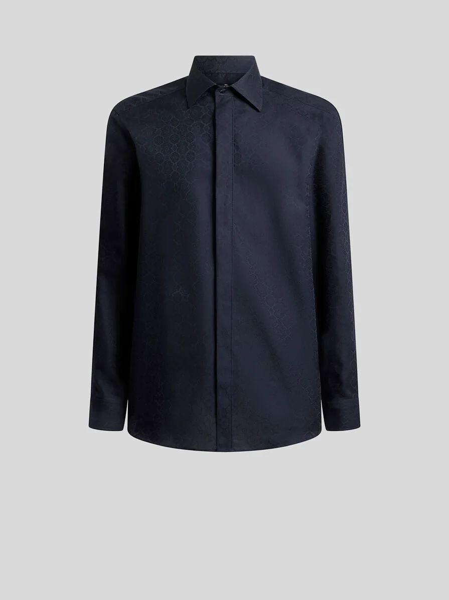 COTTON JACQUARD SHIRT WITH MEDALLION MOTIF - 1