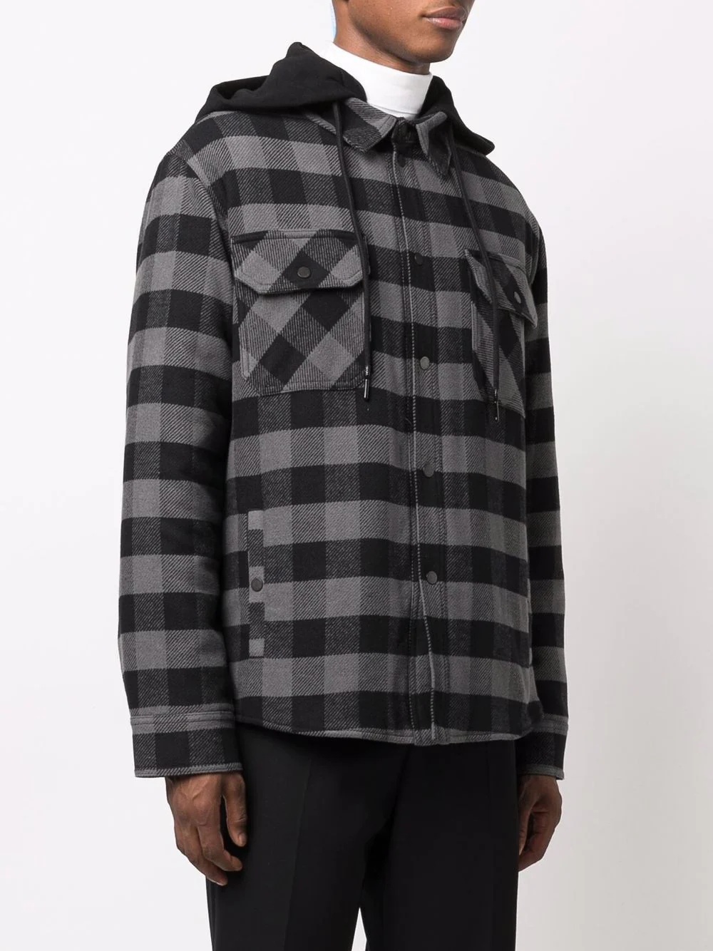 checked hooded shirt - 3