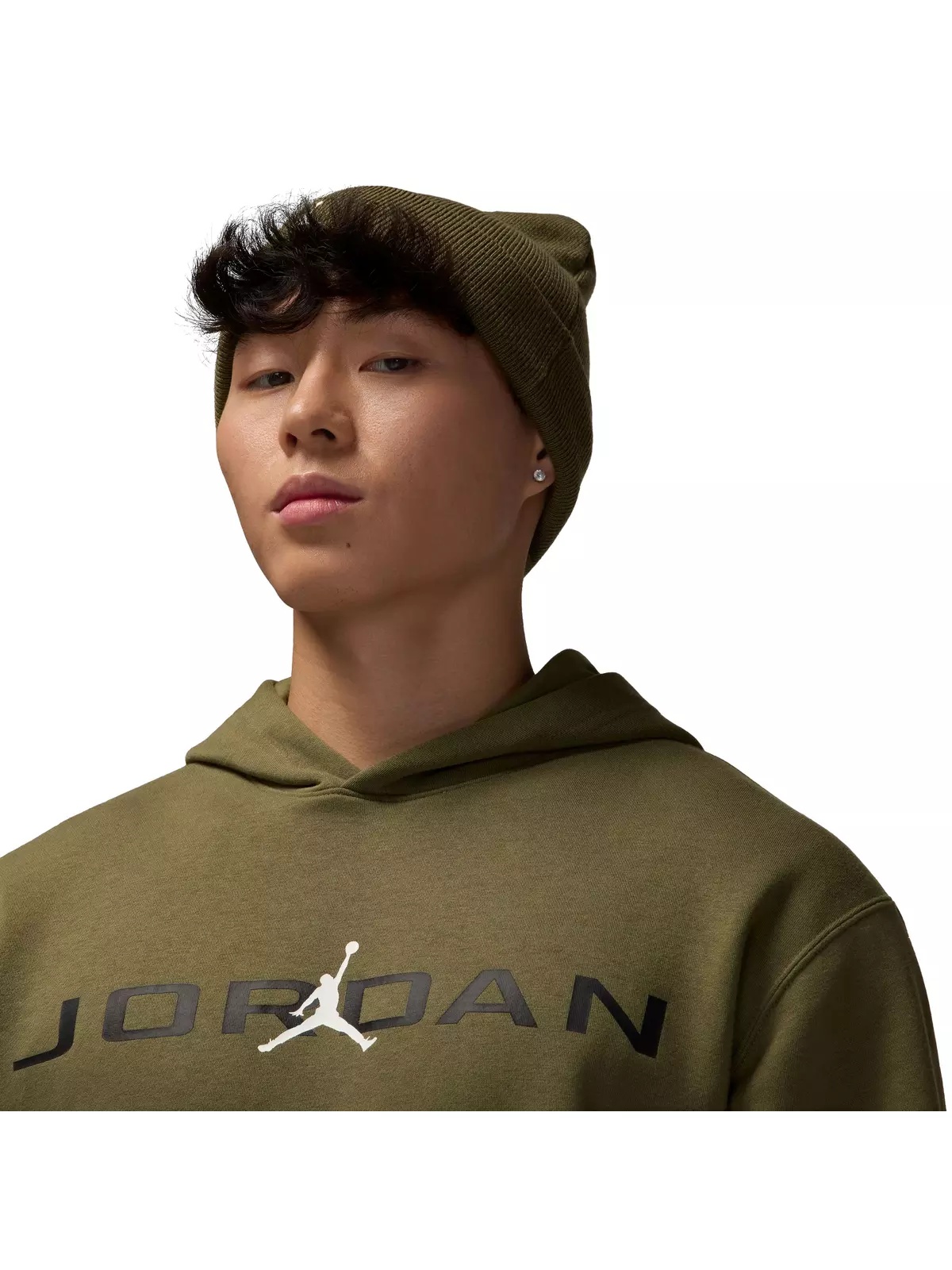 Men's Essentials Fleece Hoodie-Olive - 3