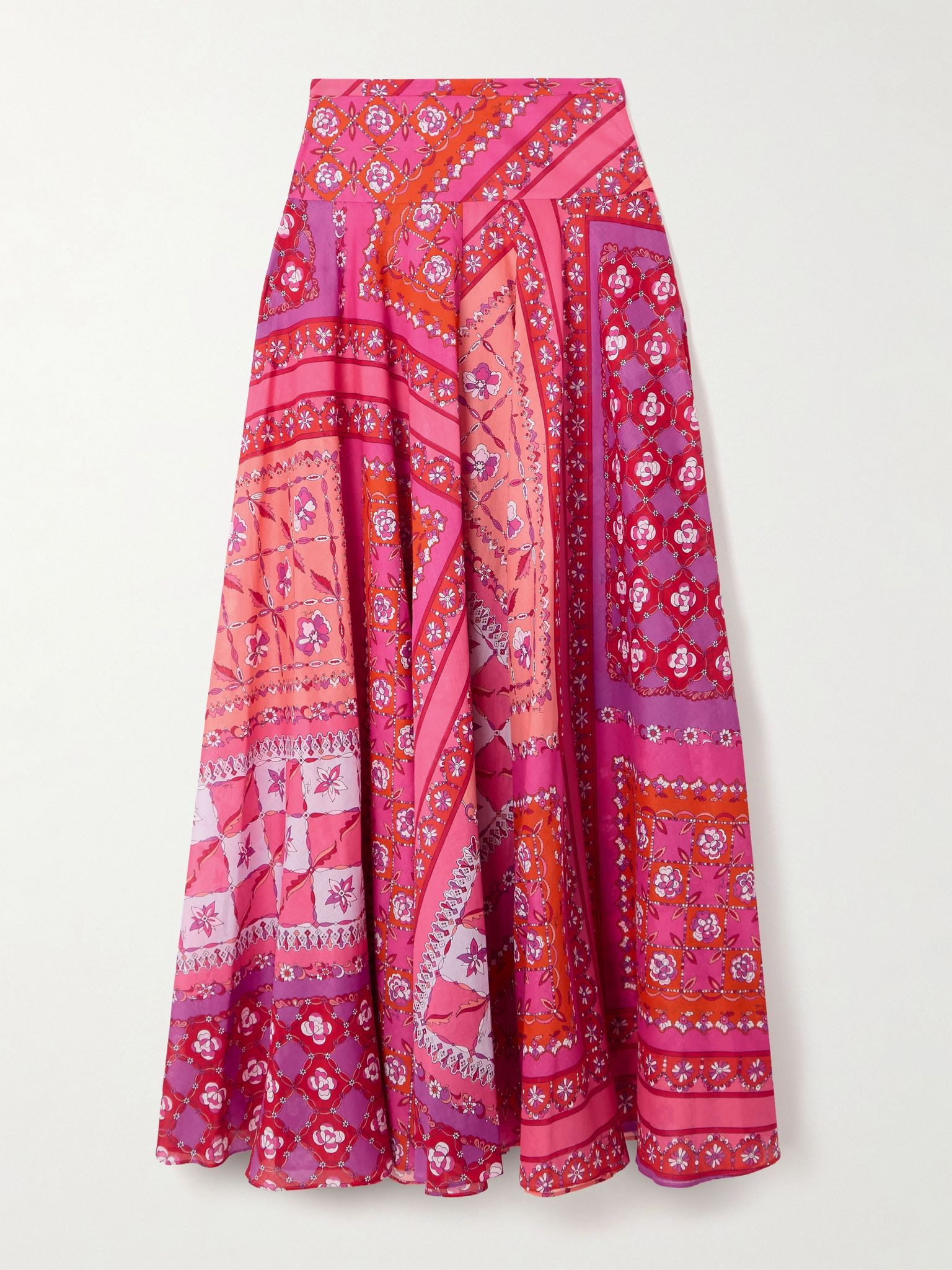 Printed cotton-muslin maxi skirt Fuchsia - 1