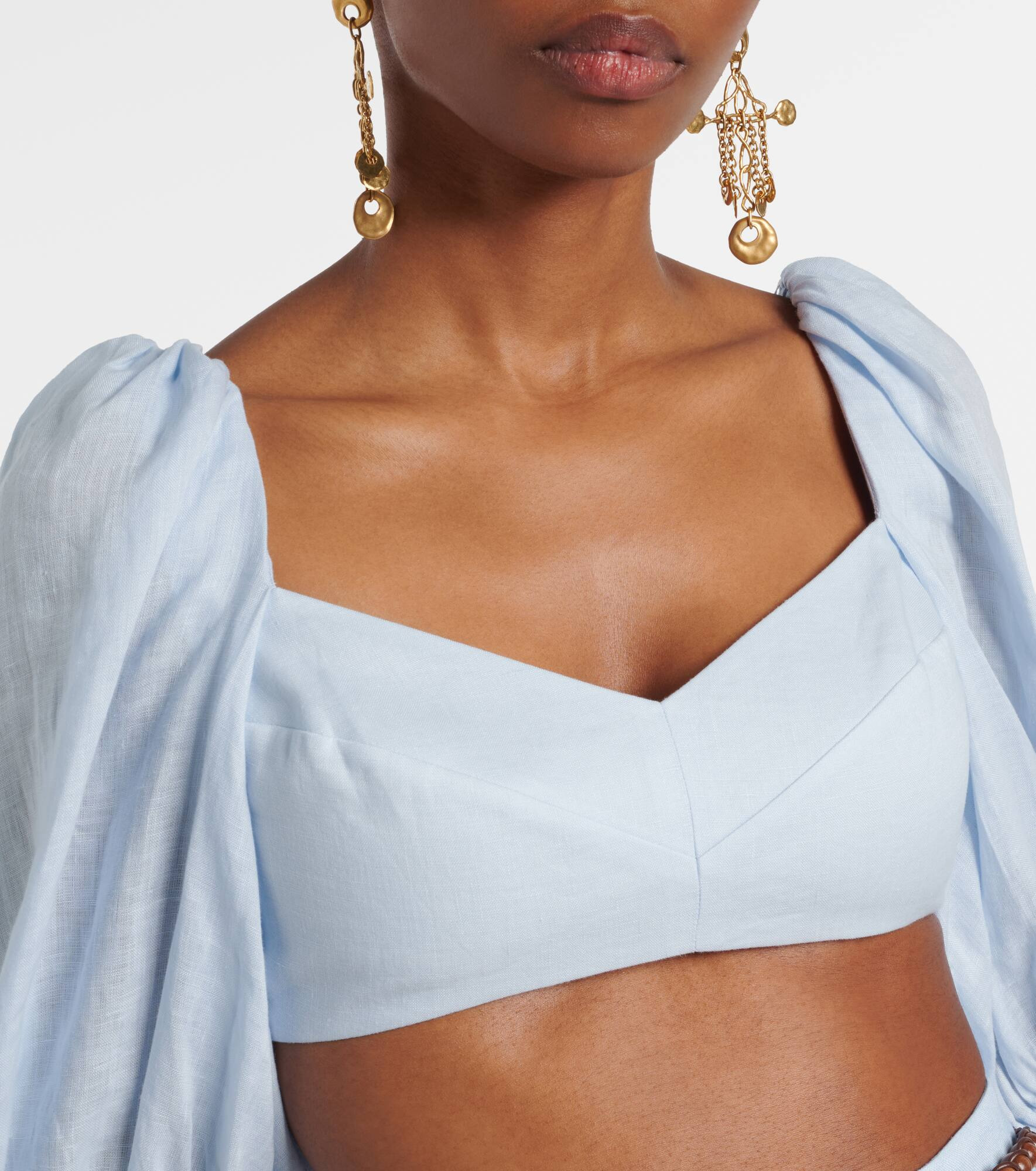 Rhiannon puff-sleeve linen crop top - 4