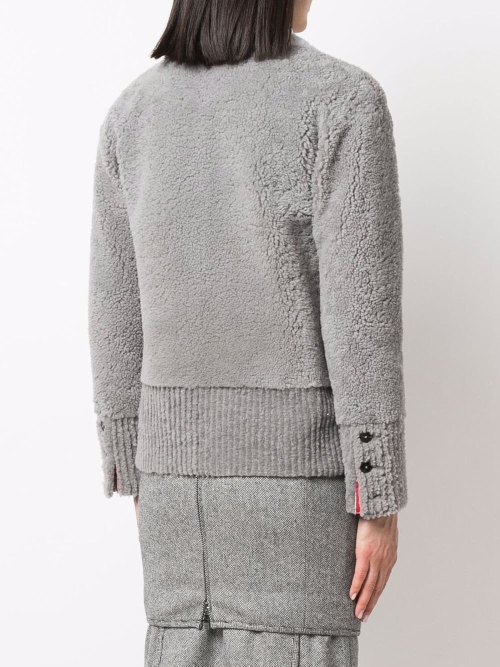 V-neck contrast-trim shearling cardigan jacket - 4