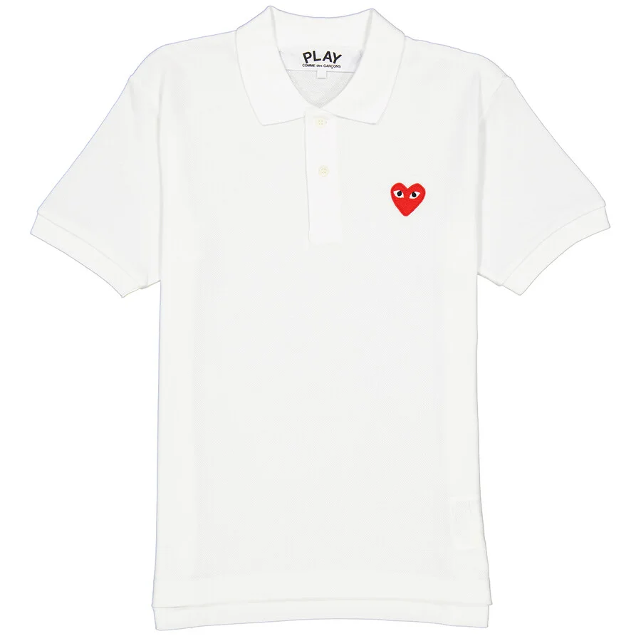 Comme Des Garcons Embroidered Red Heart Polo Shirt In White - 1