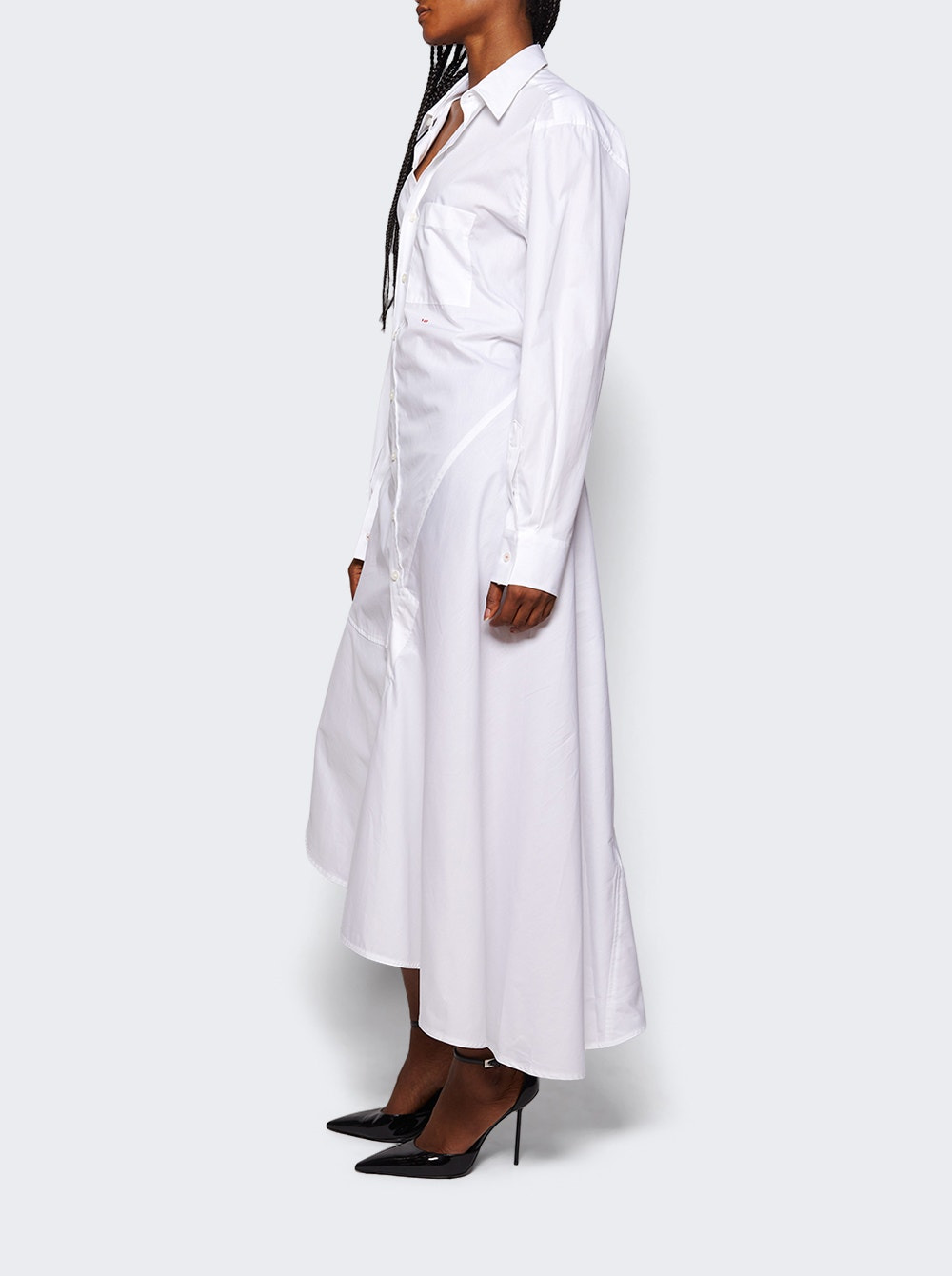 Panelled Shirt Dress White - 3