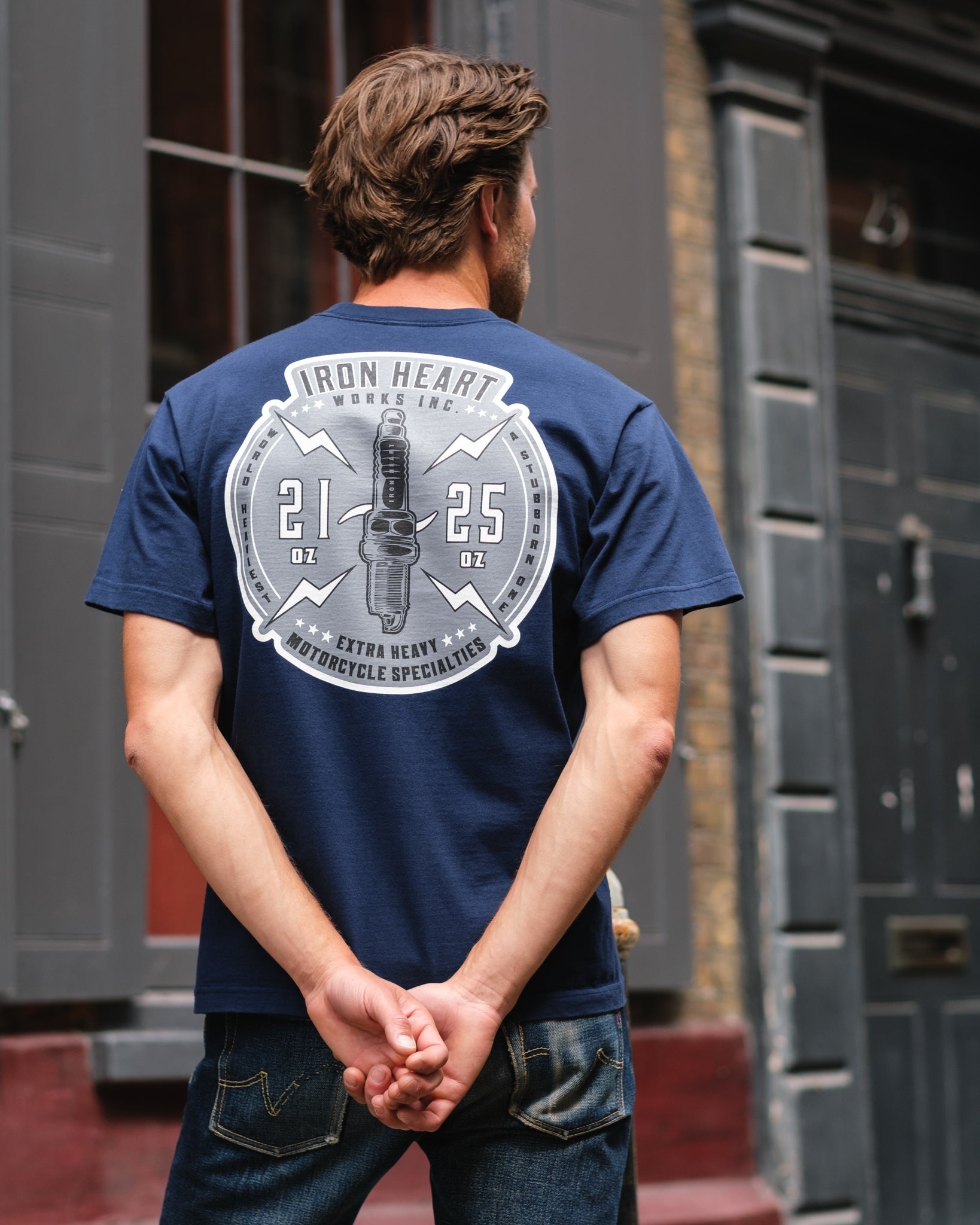 7.5OZ PRINTED LOOPWHEEL CREW NECK T-SHIRT - NAVY BLUE - 4