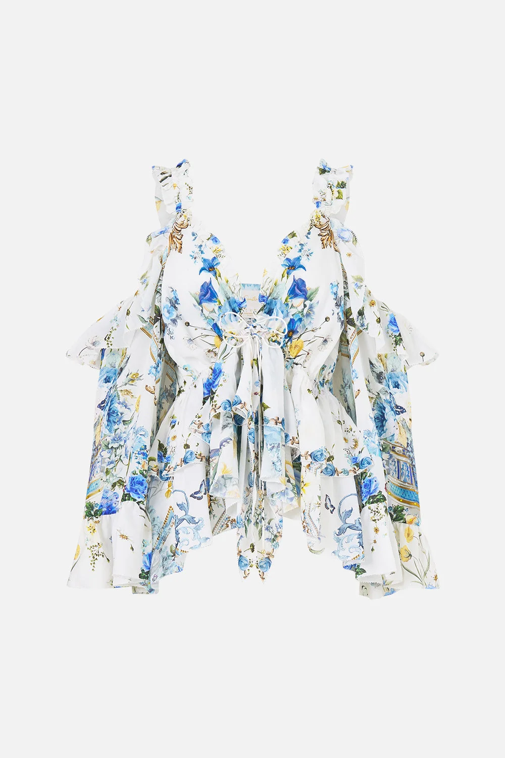 COLD SHOULDER RUFFLE TOP DANDELION SKIES - 1