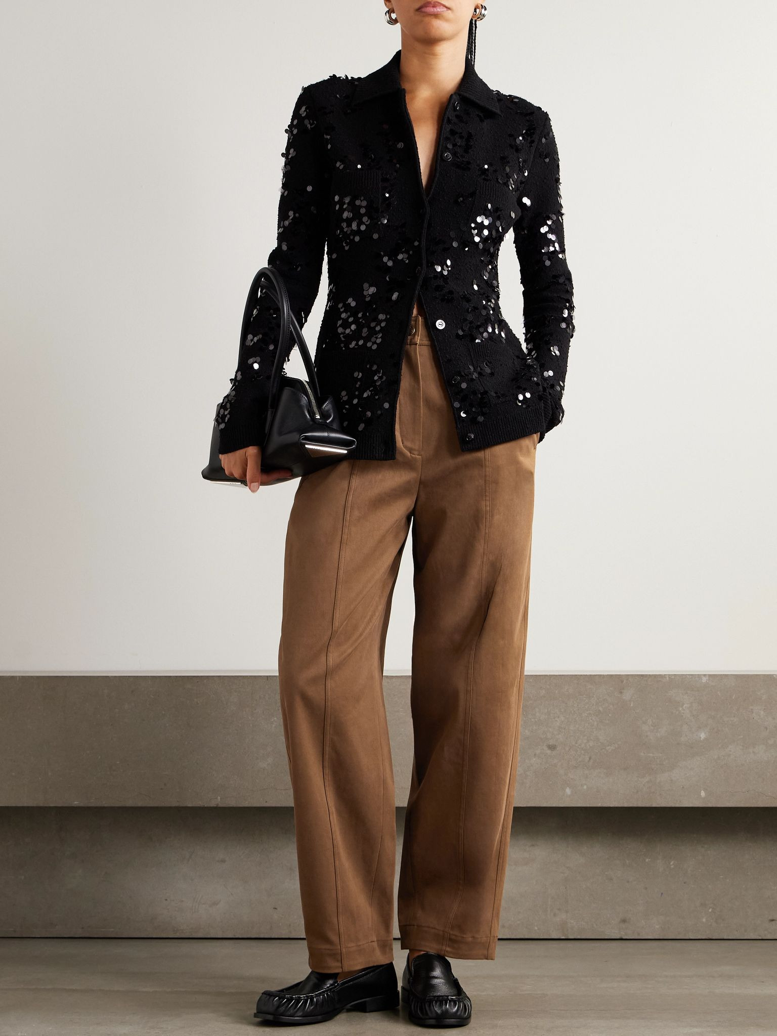 Appliquéd cotton-blend gabardine straight-leg pants Brown - 2