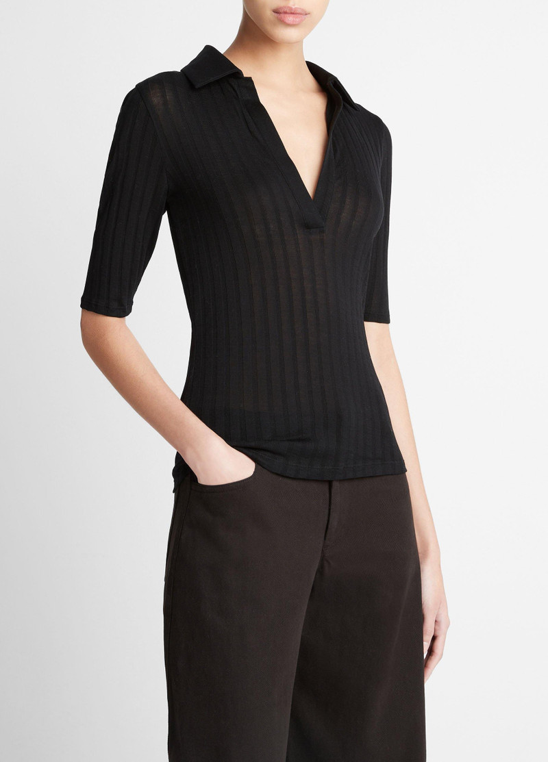 Vince Cotton Elbow-Sleeve Polo Shirt outlook