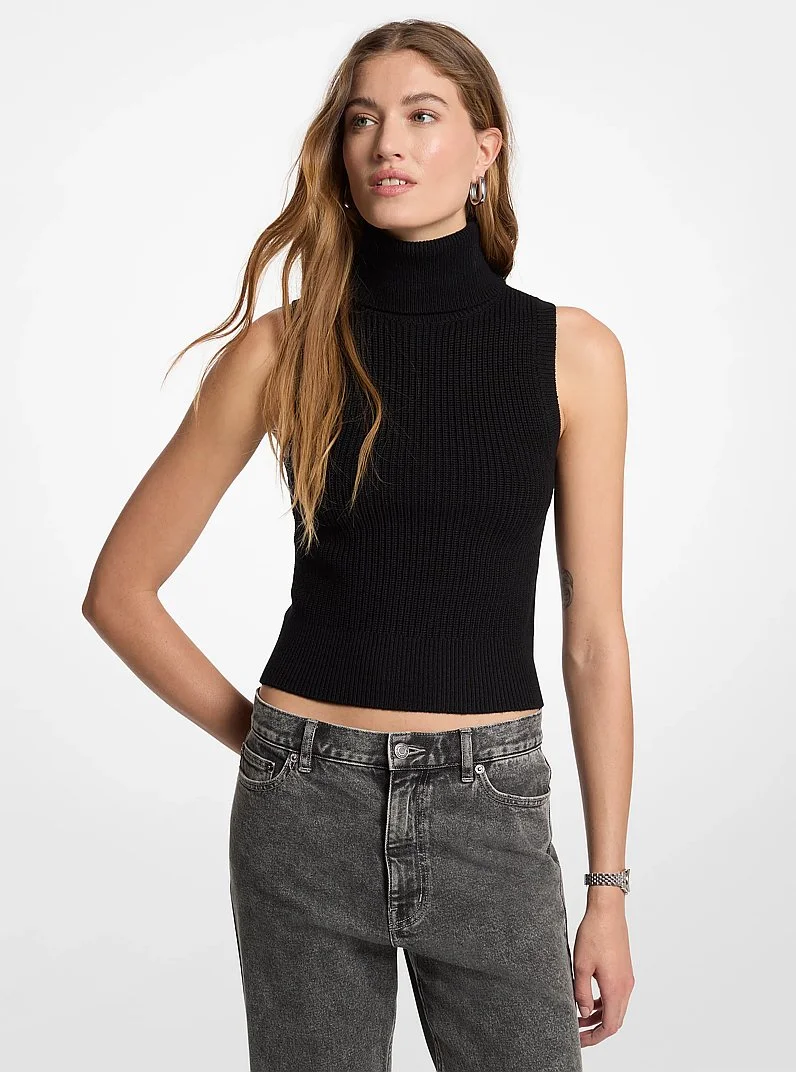 Wool Sleeveless Turtleneck Top - 1