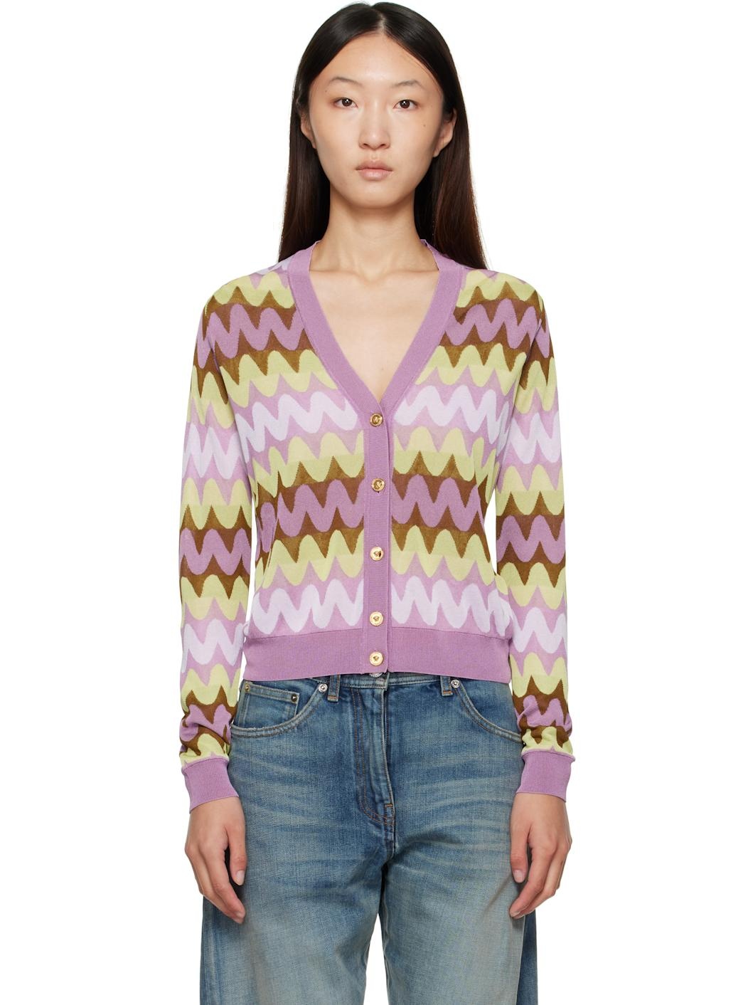 Multicolor Wave Jacquard Knit Cardigan - 1