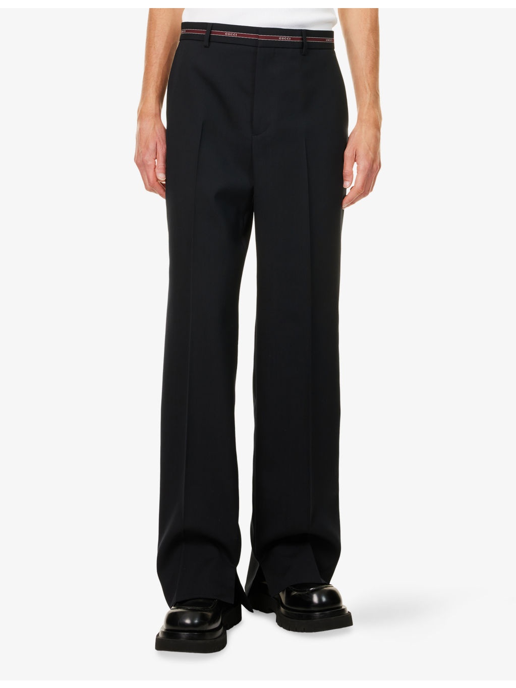 Logo-Waistband Straight-Leg Wool Trousers - 3