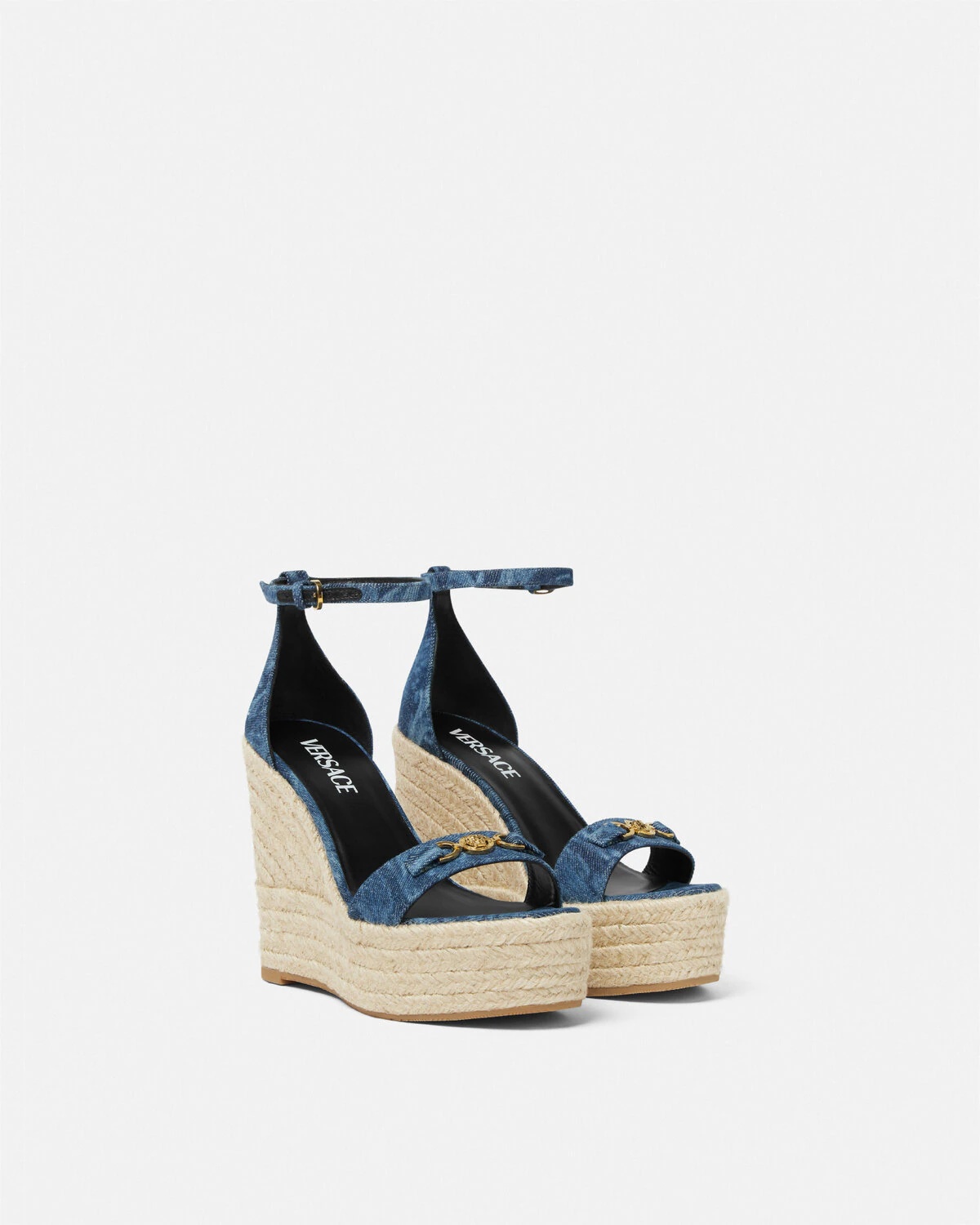 Barocco Denim Wedge Sandals - 2