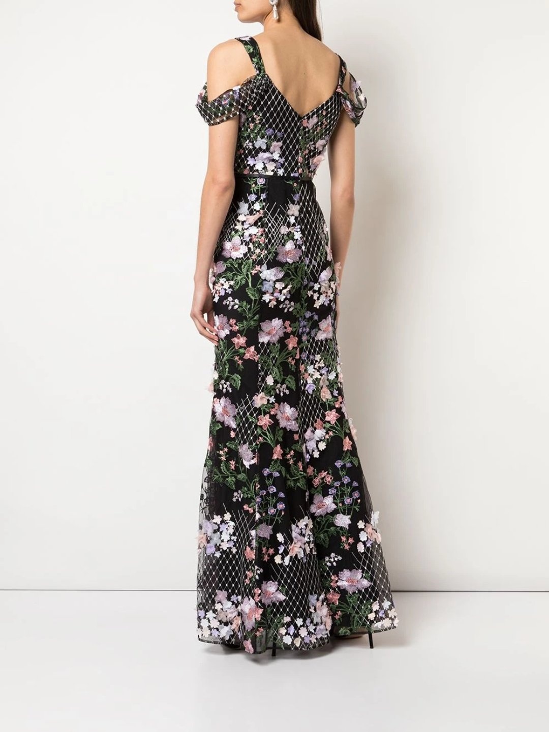DRAPED 3D FLORAL FIT-TO-FLARE GOWN - 3