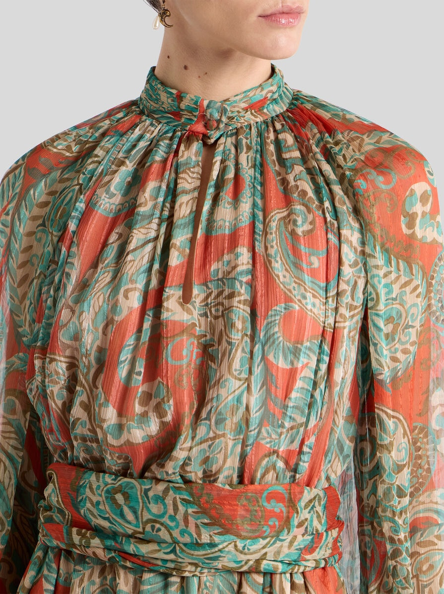 SILK PEKIN CREPON MINI DRESS WITH PAISLEY MOTIF - 2