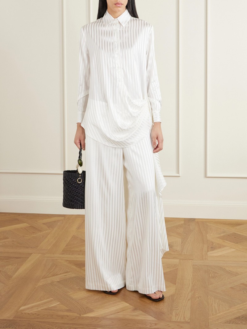 ABADIA Scarf-detailed Striped Stretch-silk Satin Blouse outlook