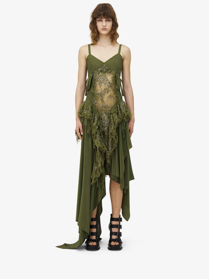 Shredded Embroidery Asymmetric Dress - 3