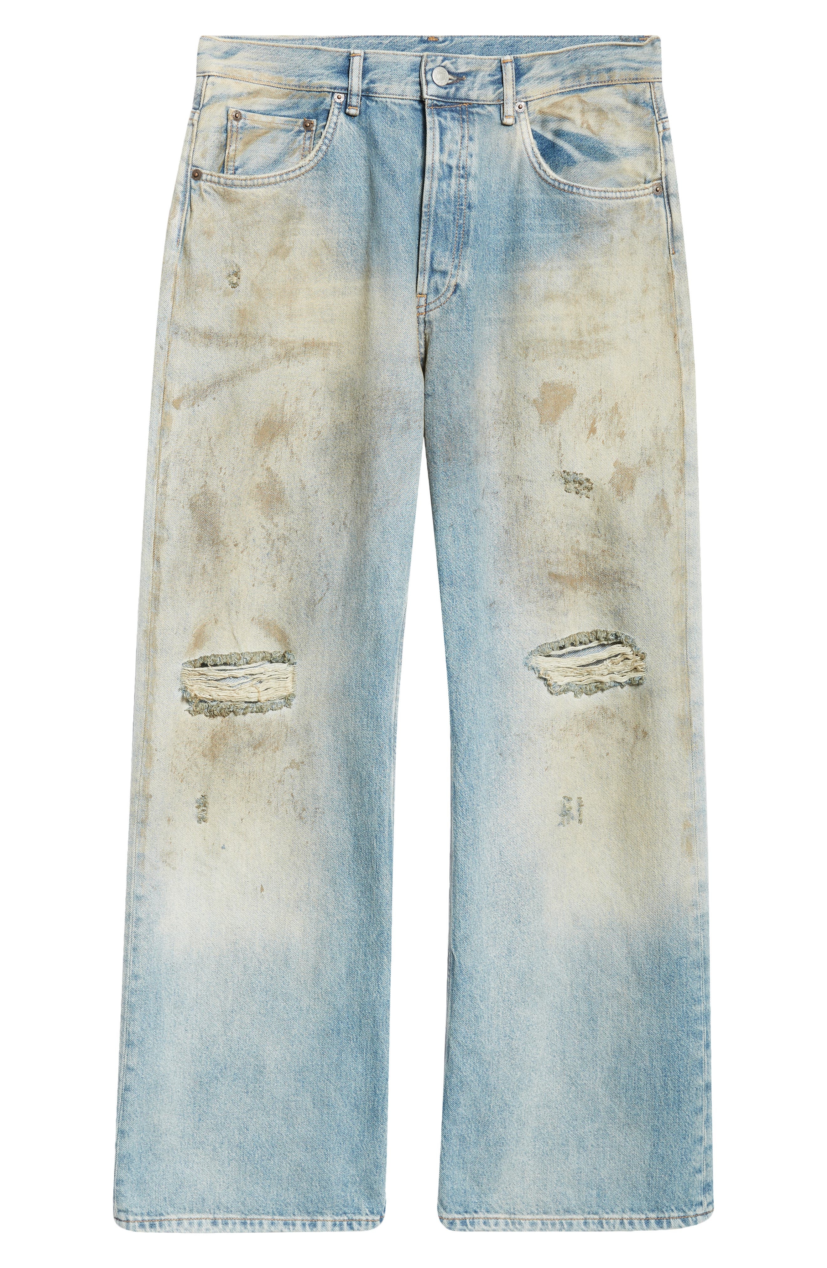 Acne Studios 2021 Penicillin Distressed Loose Fit Wide Leg Jeans in Mid Blue at Nordstrom - 6