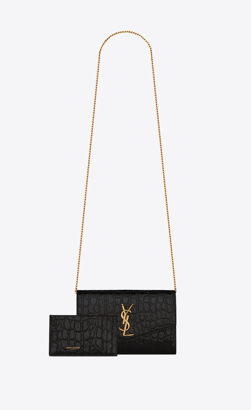 SAINT LAURENT uptown chain wallet in crocodile-embossed leather outlook