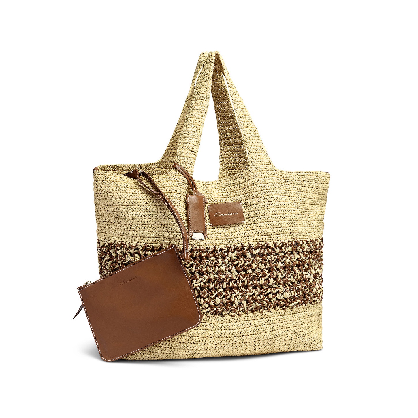 Light brown leather and raffia shoulder bag - 3