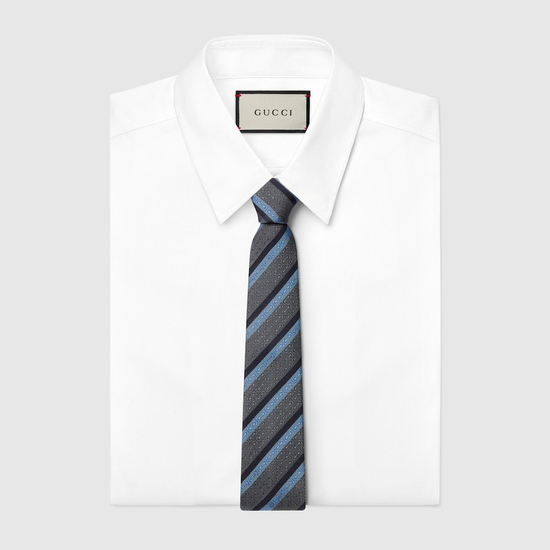 GUCCI Horsebit striped silk jacquard tie outlook