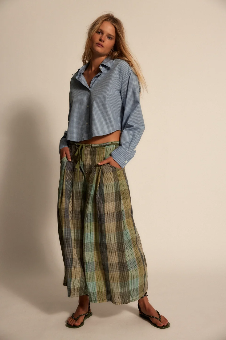 Telluride Wide-Leg Crop Pull-On Madras Pants - 1