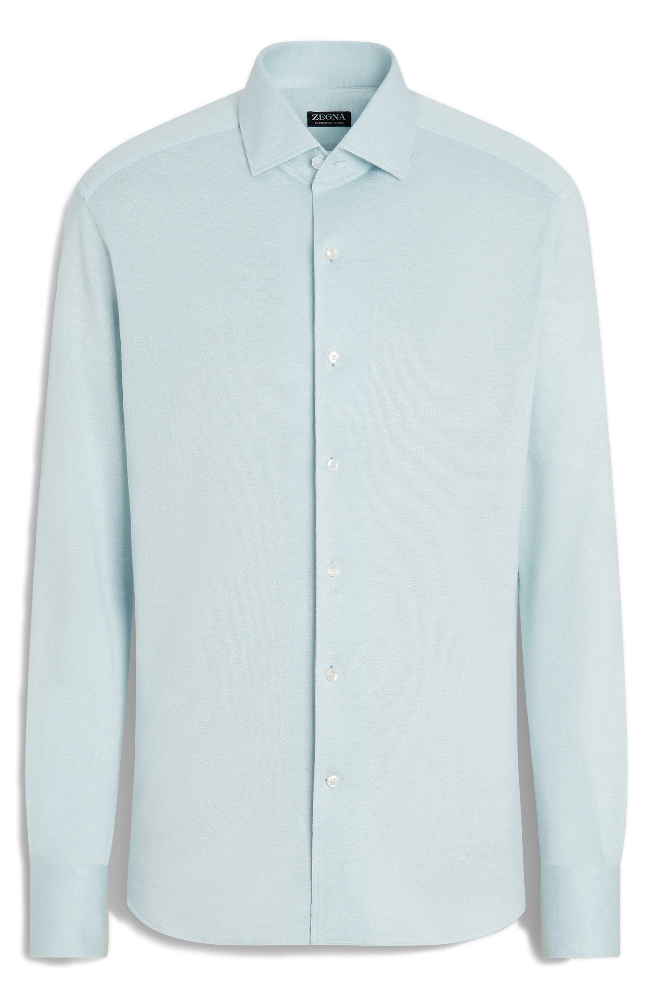 ZEGNA Crossover Silk, Linen & Cotton Button-Up Shirt in Bright Blue Solid at Nordstrom - 4