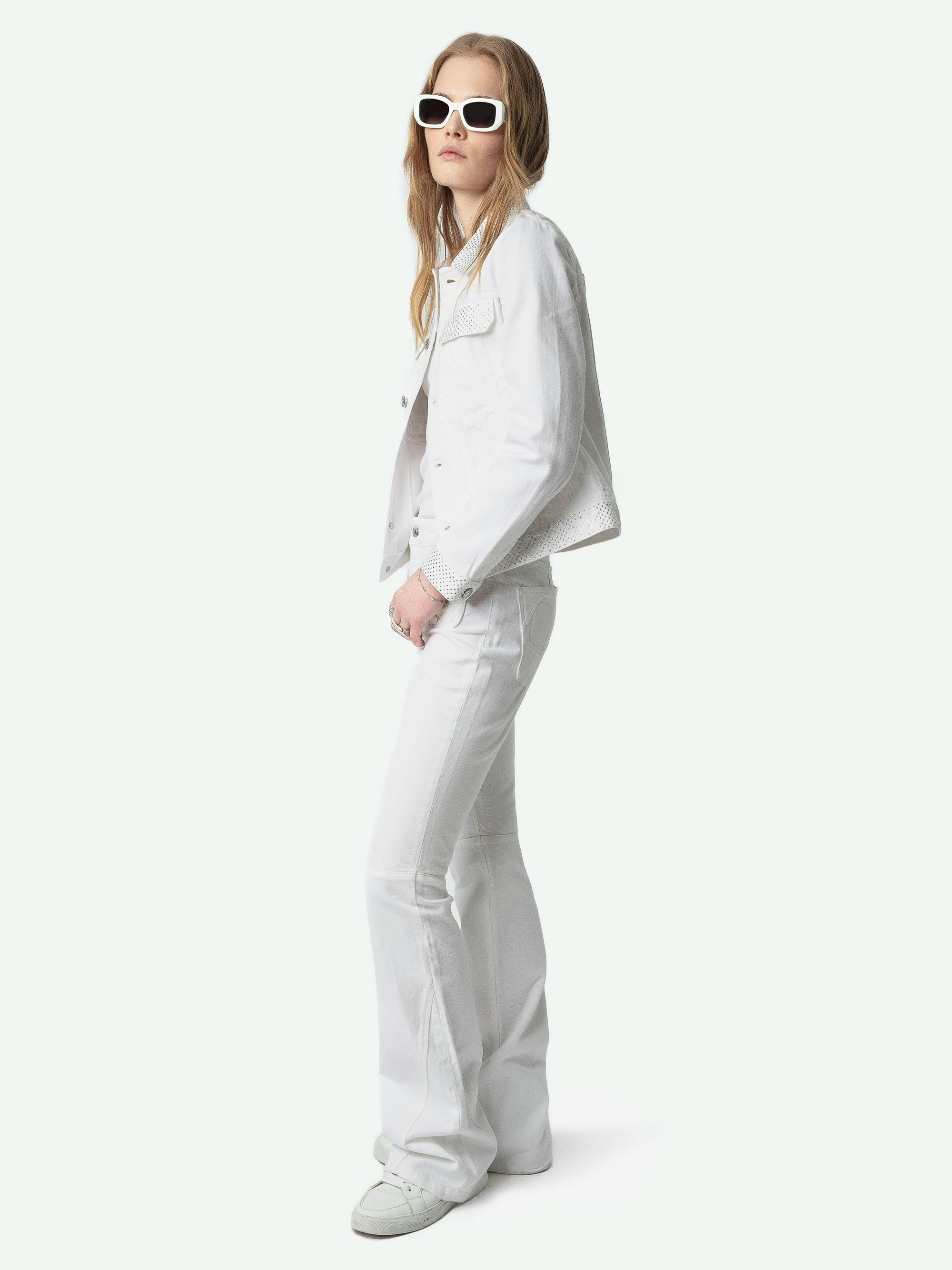 Kioky Womens White Denim Jacket - 4