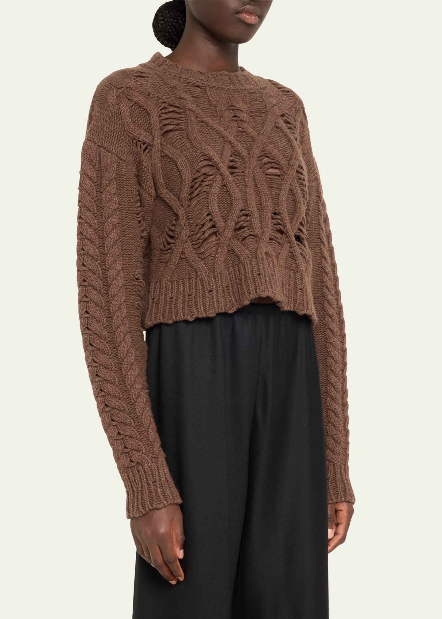 Distress Crop Cable Wool Cashmere Sweater - 4