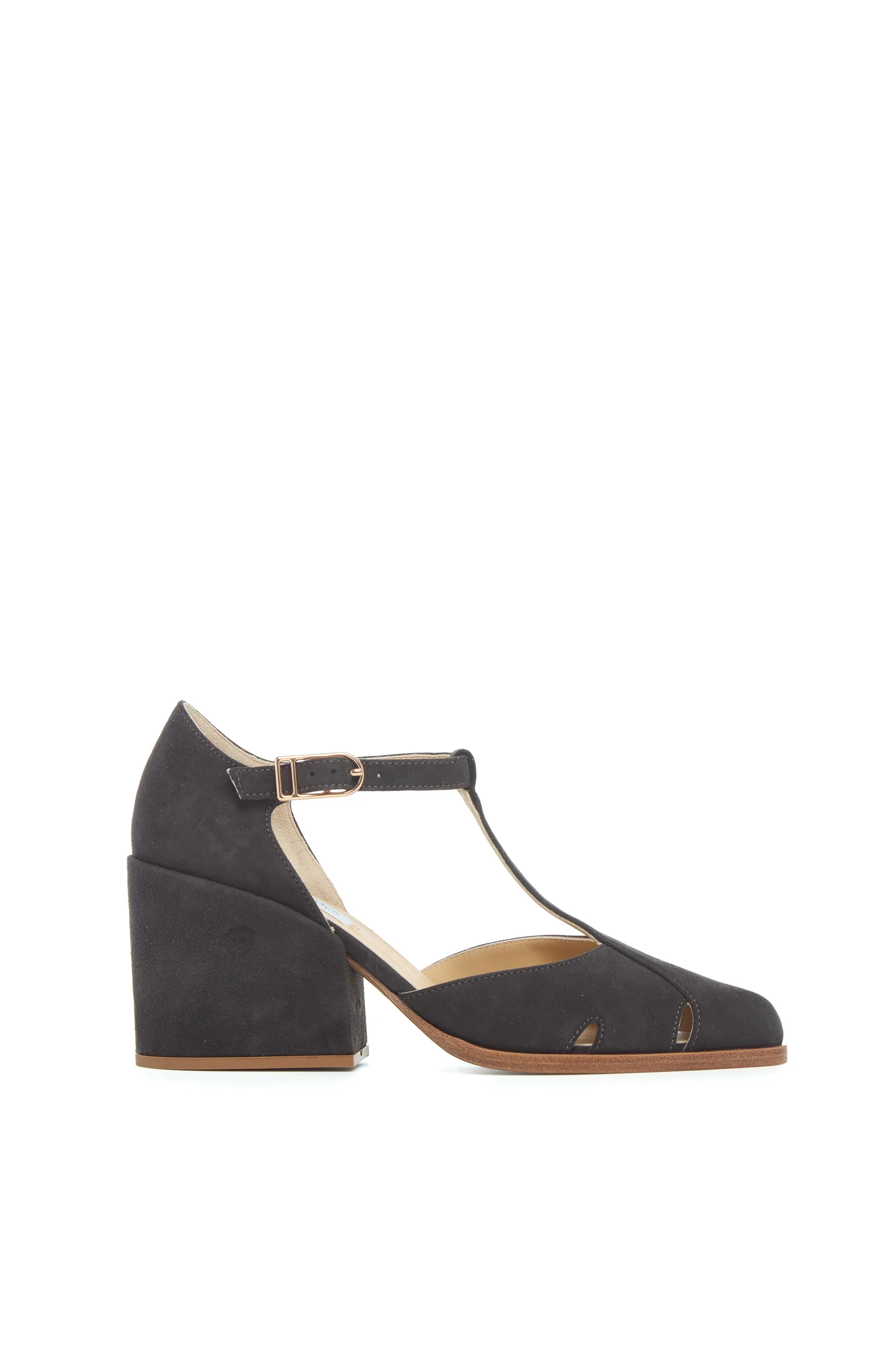Hawes T-Strap Heel in Charcoal Suede - 1