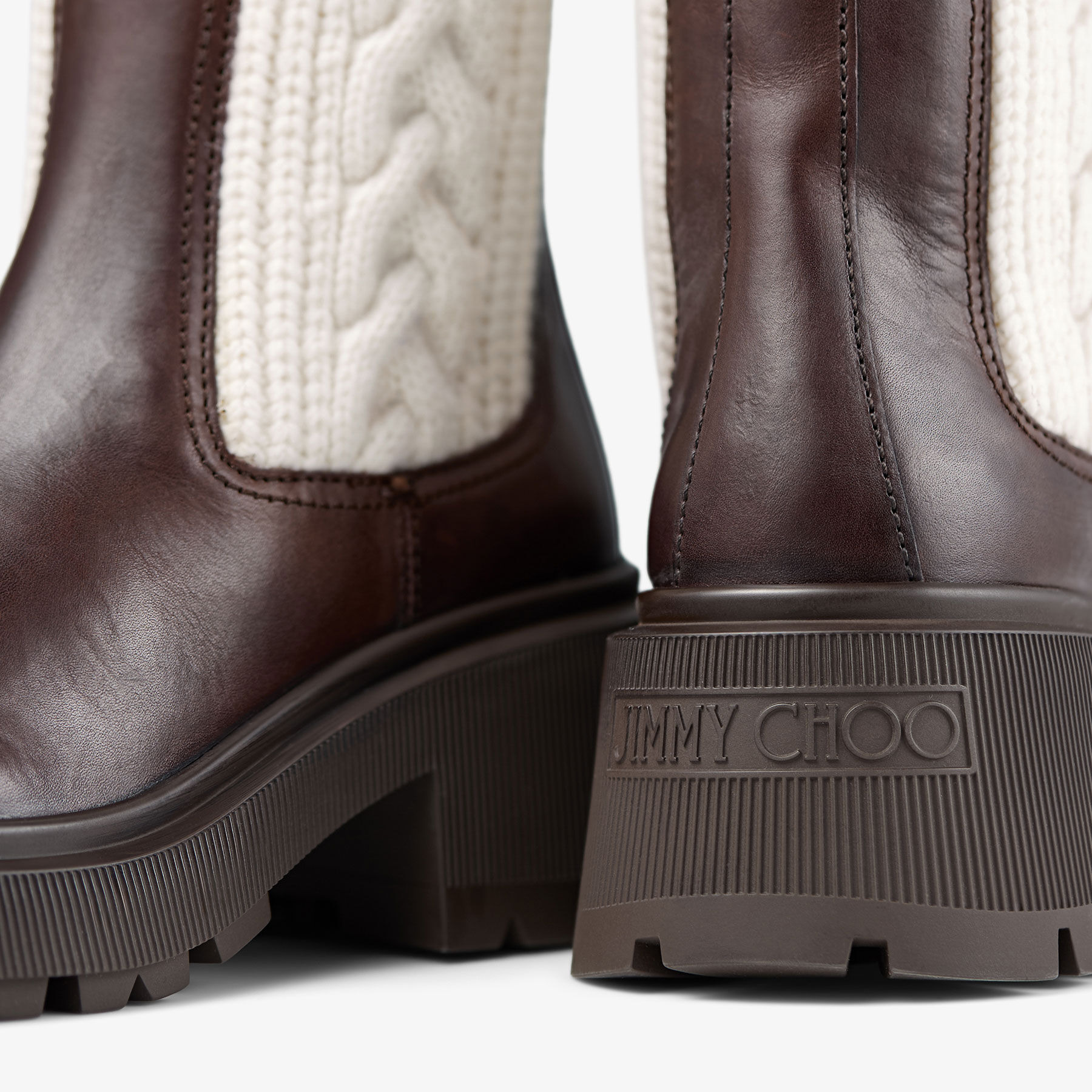 Tamia Flat
Chocolate Shiny Calf Leather Ankle Boots with Cable Knit - 3