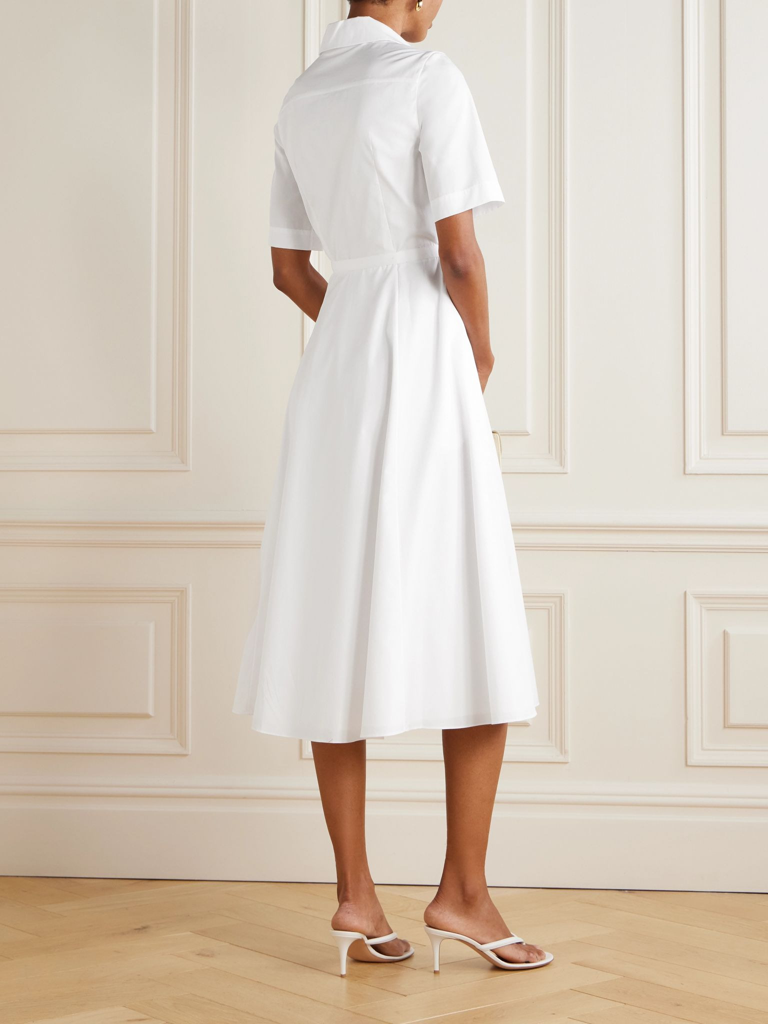 Rubie belted pintucked cotton-poplin midi shirt dress White - 3
