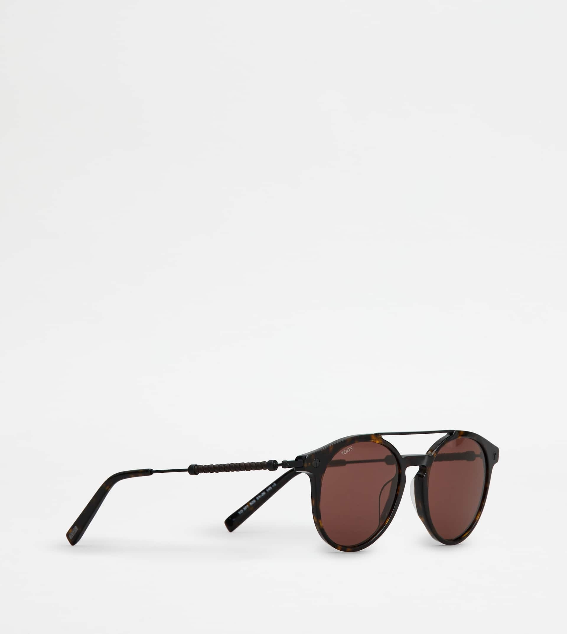 PANTOS SUNGLASSES WITH TEMPLES IN LEATHER - BROWN - 3