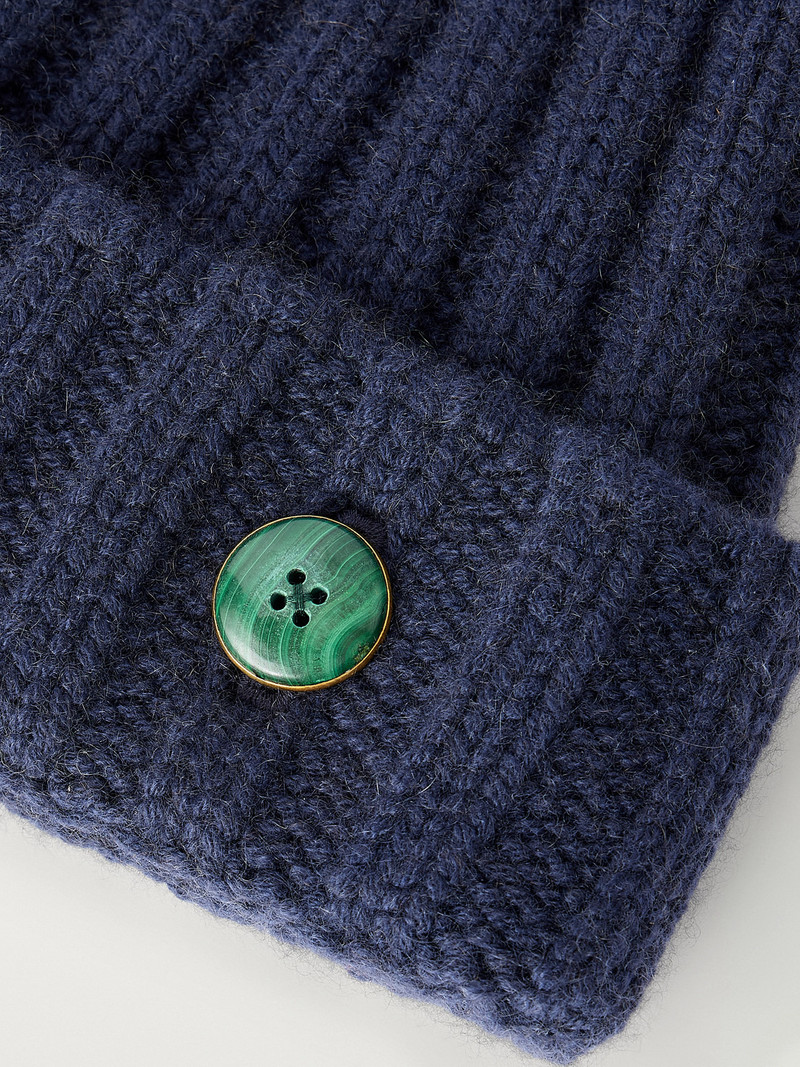 Malachite-Embellished Ribbed Cashmere Beanie 4