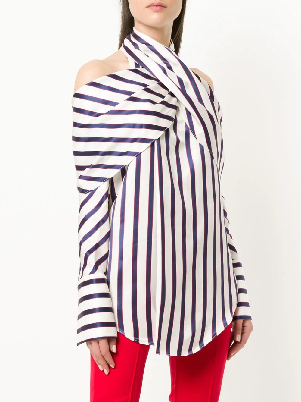 wrap-neck pinstriped top - 3