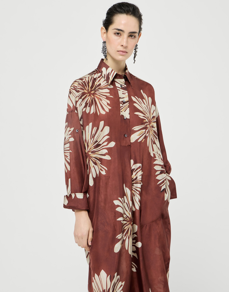 Silk bloom print pongee long dress with monili 5