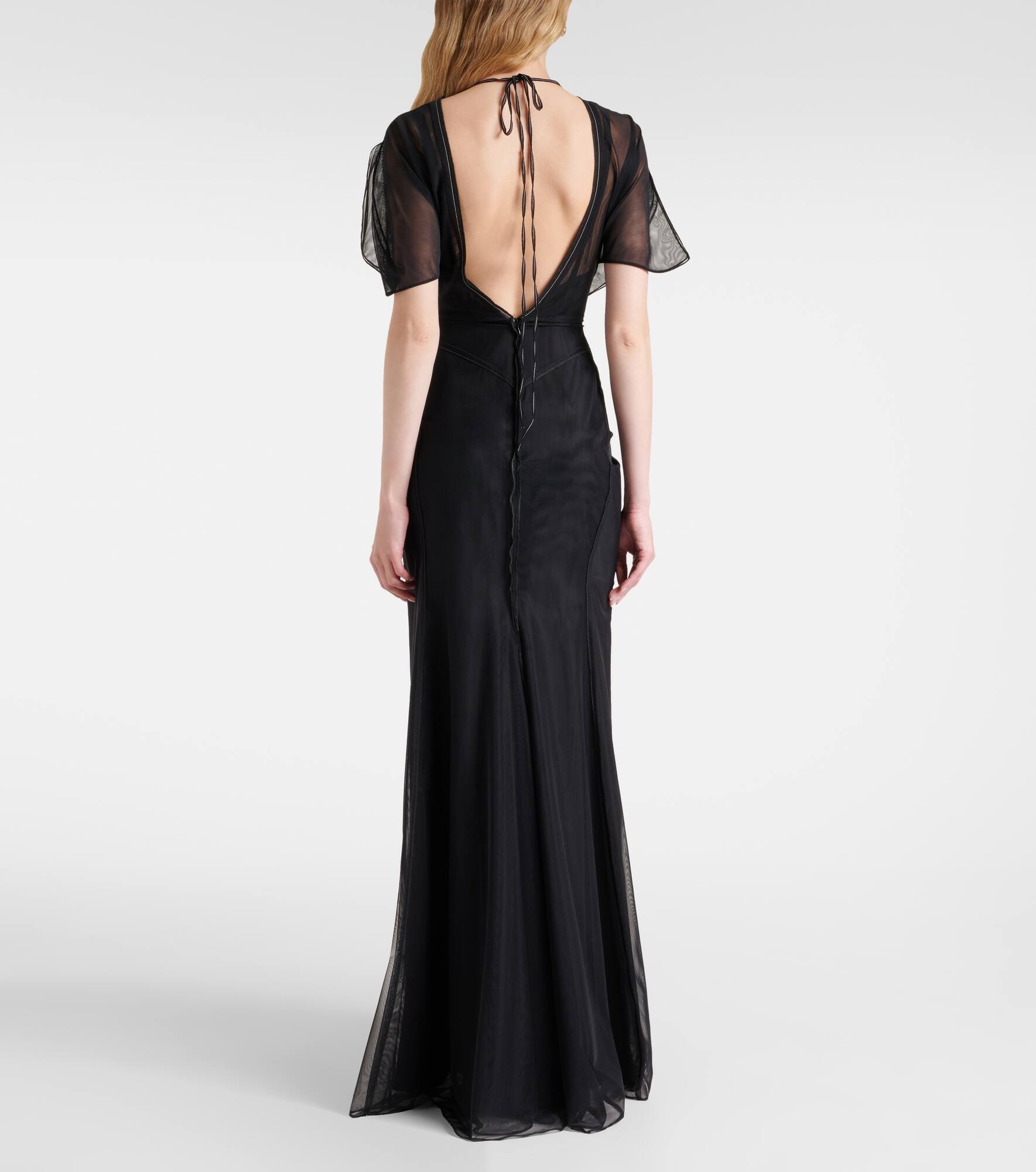 Bella gathered open back organza gown - 3