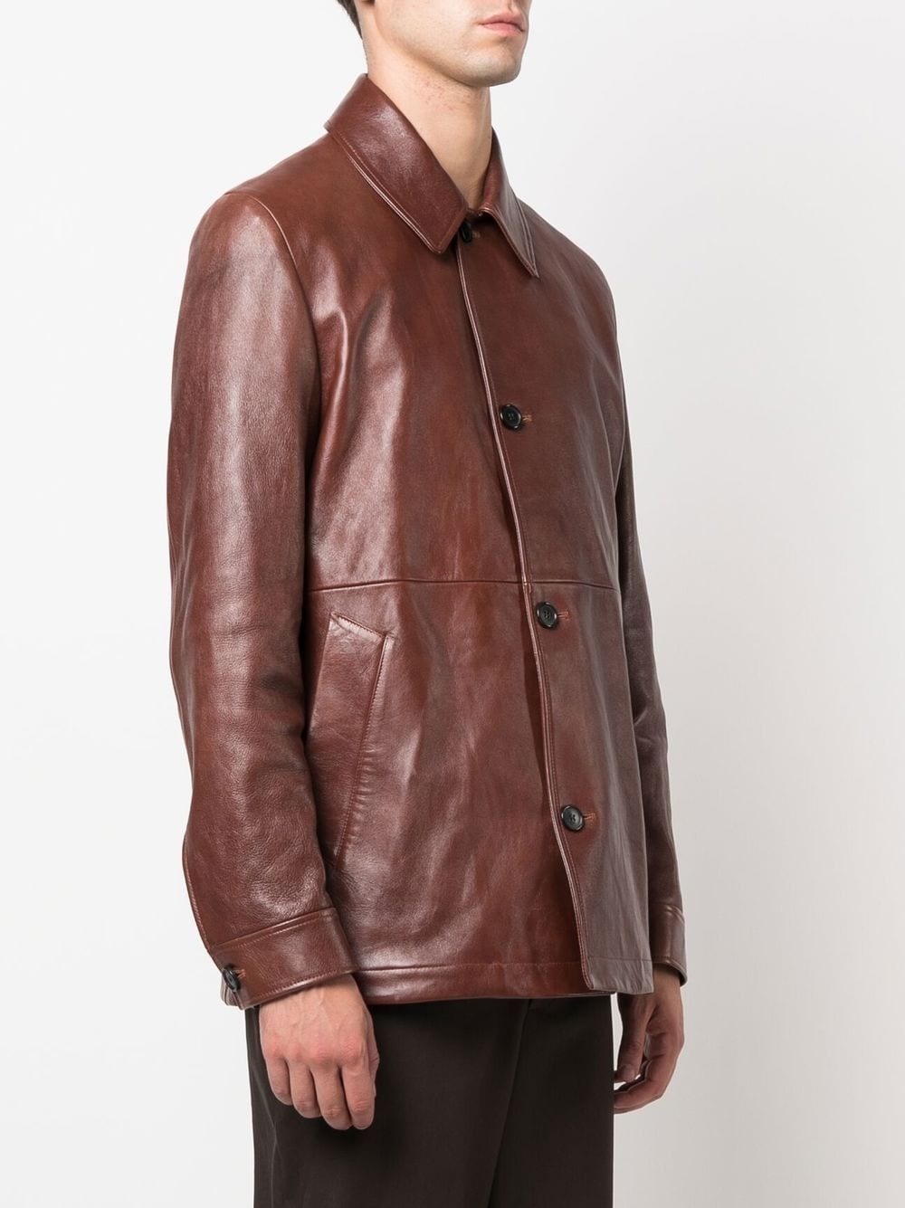 button-up leather shirt jacket - 3