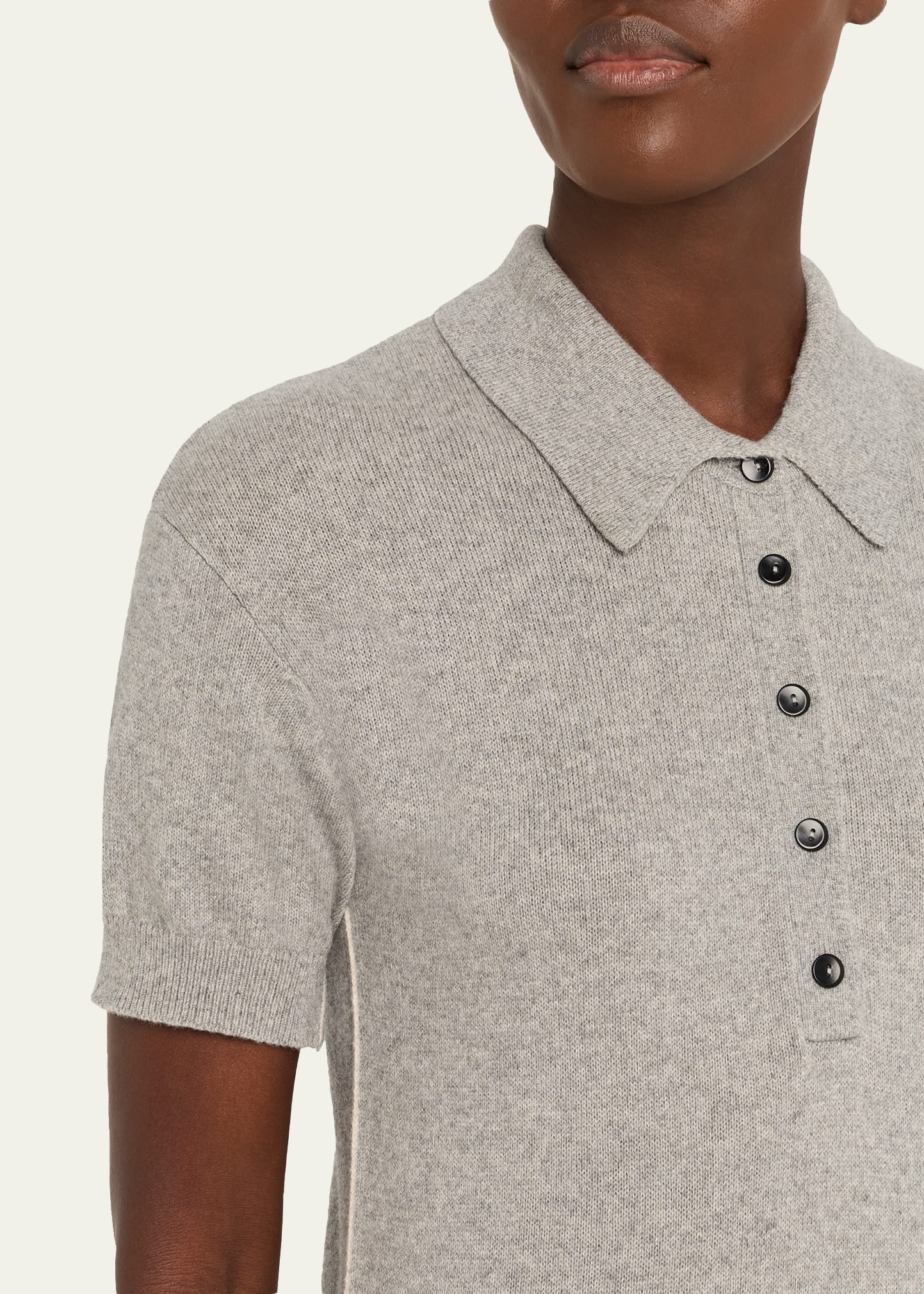 Heathered Cashmere Short-Sleeve Midi Polo Dress - 5