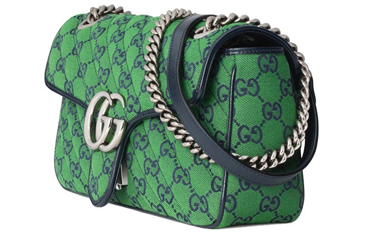 (WMNS) Gucci Leather GG Marmont Multicolor Logo Single-Shoulder Bag Small Green/Blue 443497-2UZCN-33 - 2