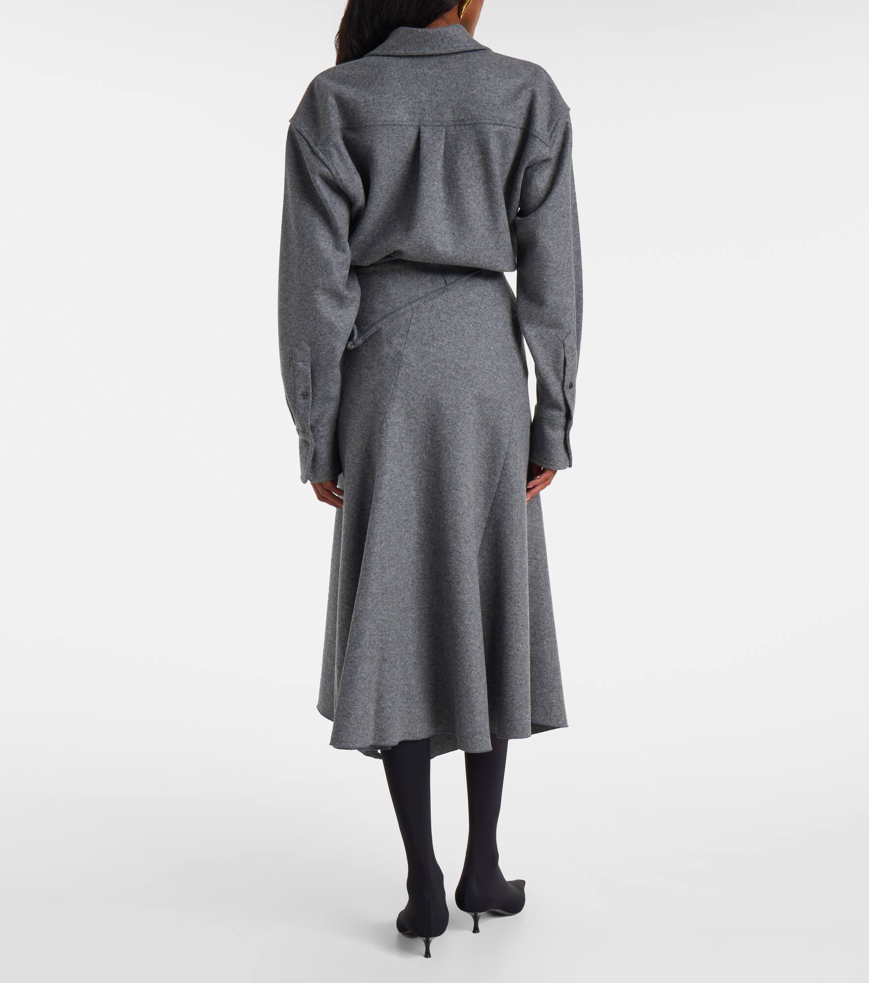 Asymmetric wool and cashmere midi skirt - 3