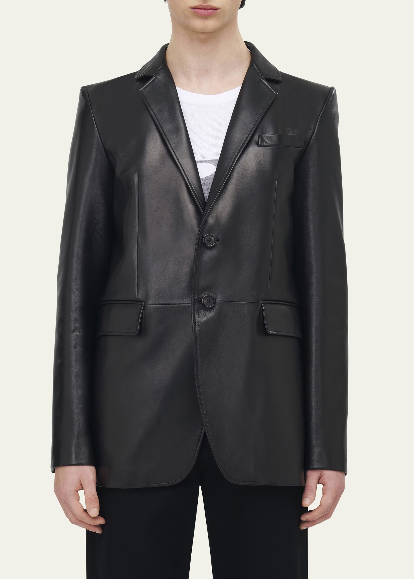 Men's Leather Two-Button Blazer - 5