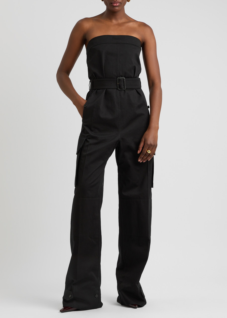 Saint Laurent Strapless Belted Cotton-twill Cargo Jumpsuit - 4