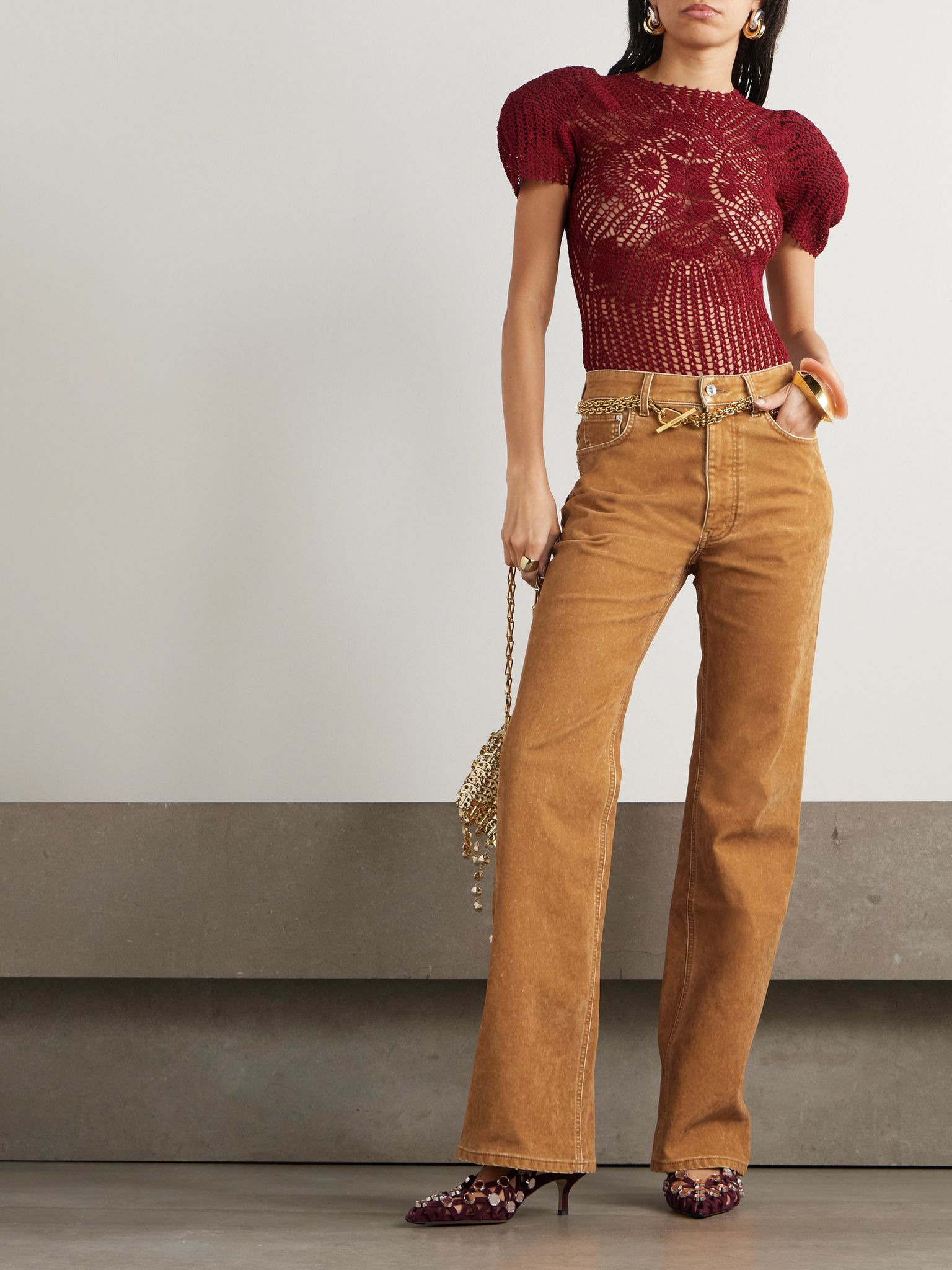 High-rise flared jeans Camel - 2