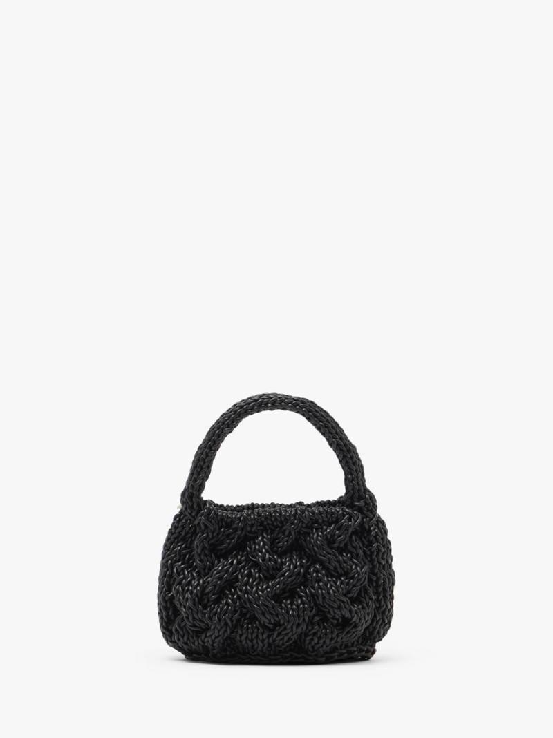 SMALL CABLE KNIT BAG - LEATHER DRAWCORD TOP HANDLE BAG 1