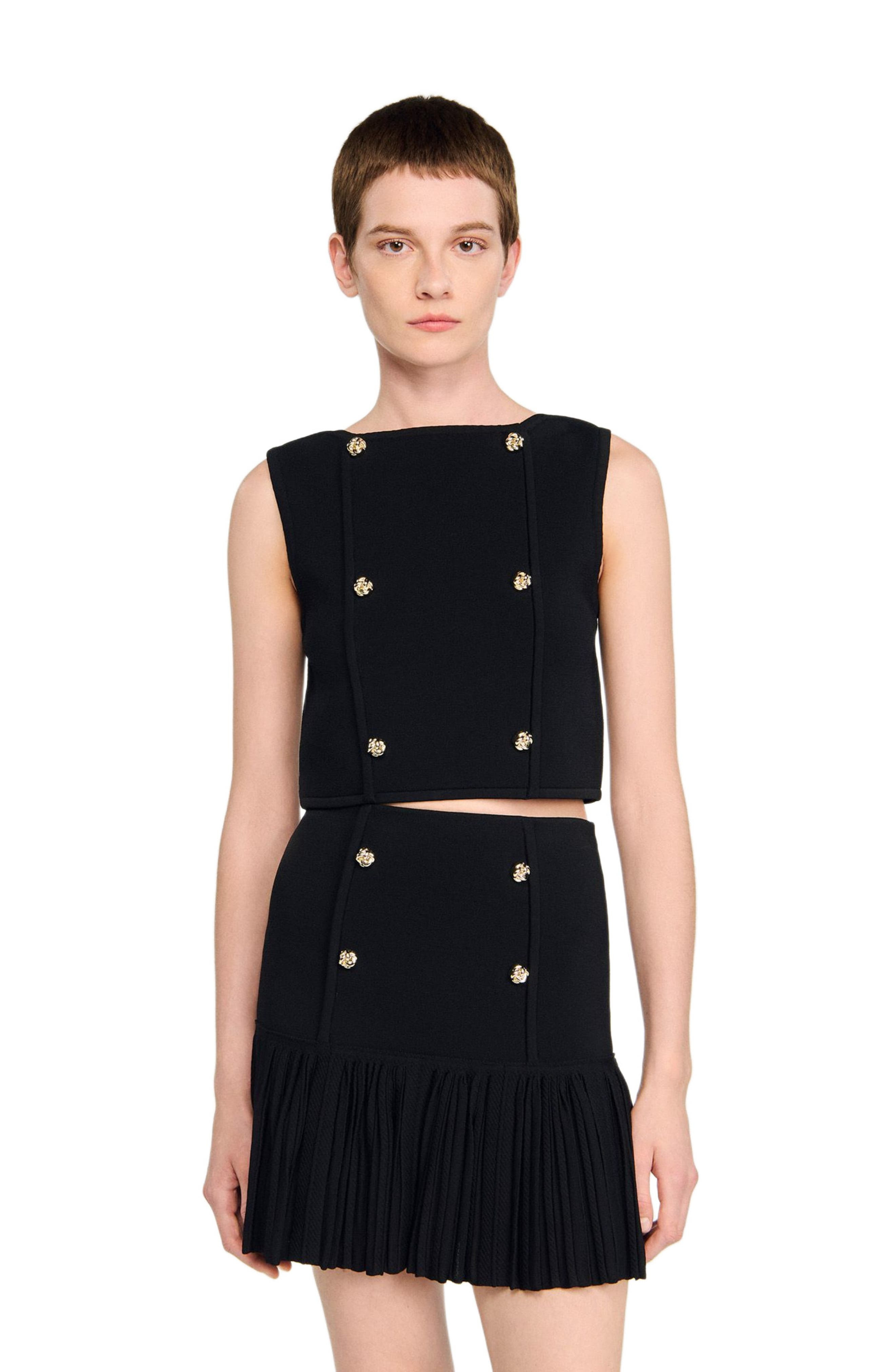 SANDRO Cropped knit sweater in Black at Nordstrom - 4