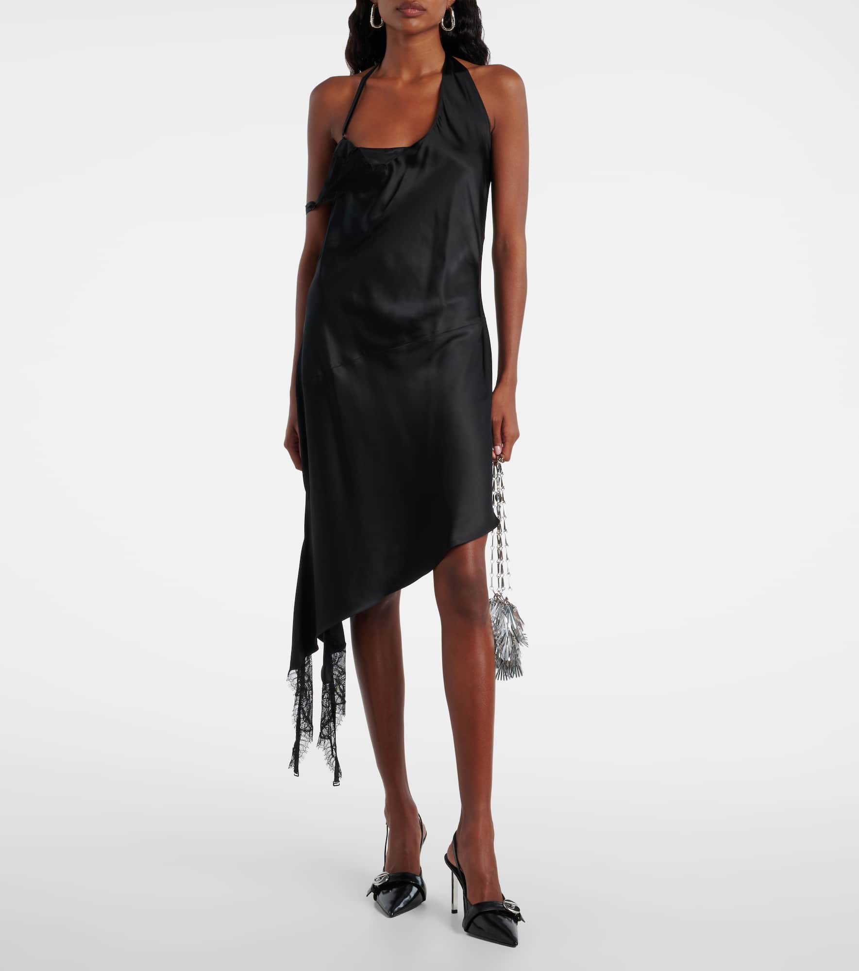 Undressed lace-trimmed satin minidress - 2