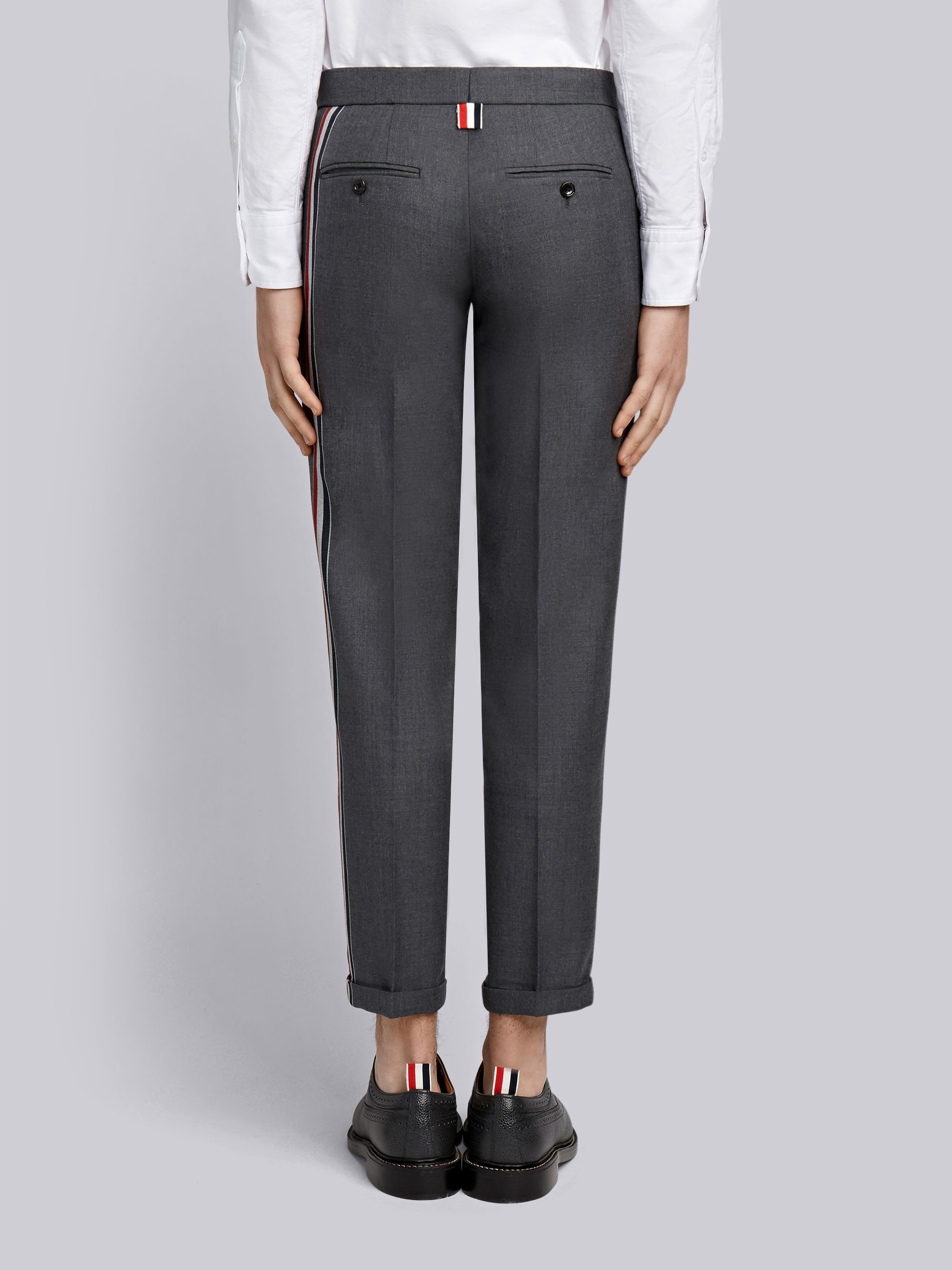 Dark Grey Solid Wool Twill Engineered Stripe Side Seam Skinny Trouser - 3