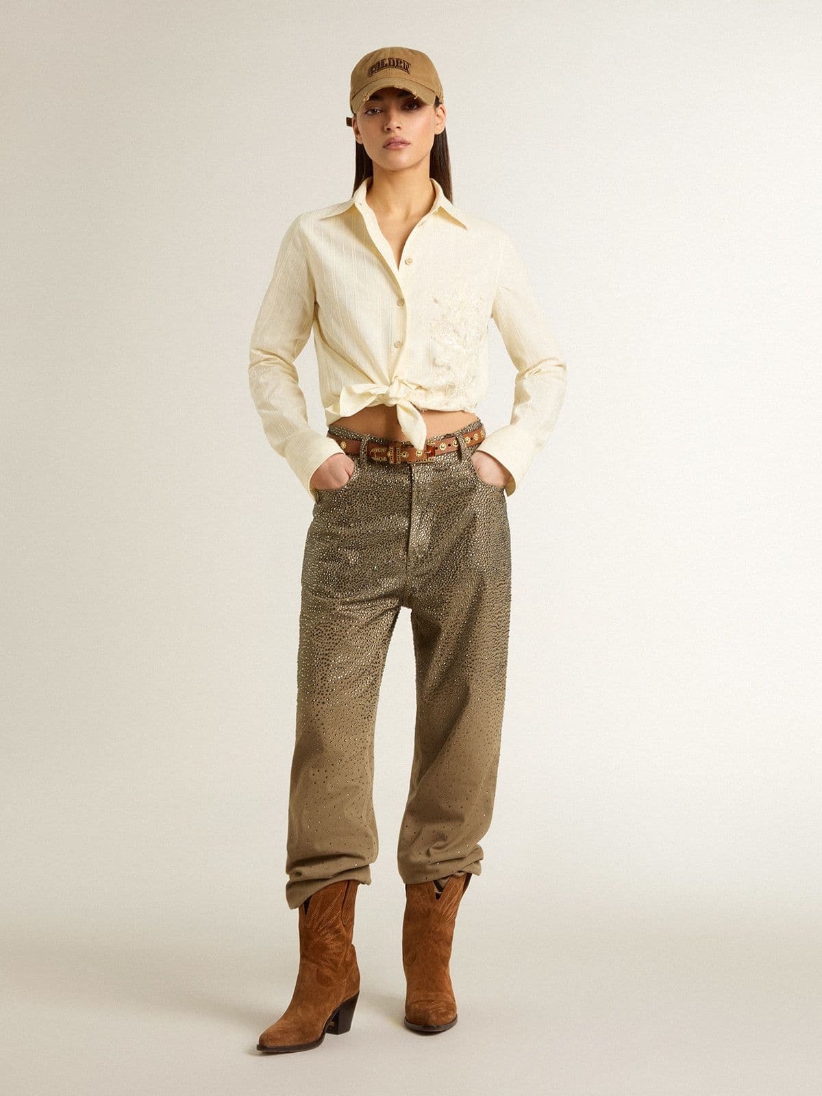 Women's cream-colored cotton shirt with floral embroidery - 3
